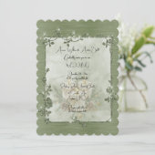 Dusty Green Shiny Elegant Sparkly Frame Wedding 招待状 (スタンド正面)
