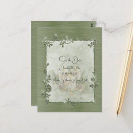 Dusty Green Shiny Elegant Sparkly Save the Date ポストカード