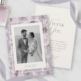 Dusty Lavender Floral Wedding Photo Thank You Card 招待状