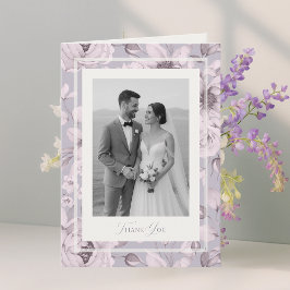 Dusty Lavender Floral Wedding Photo Thank You Card 招待状