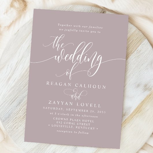 Dusty Lavender Simple Modern Script Wedding 招待状
