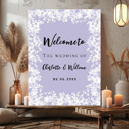 Dusty lavender snowflakes wedding welcome sign ポスター