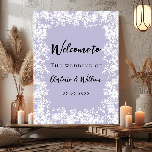 Dusty lavender snowflakes wedding welcome sign ポスター