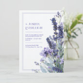 Dusty Lavender Teal Sketch Floral Frame Wedding 招待状 (スタンド正面)