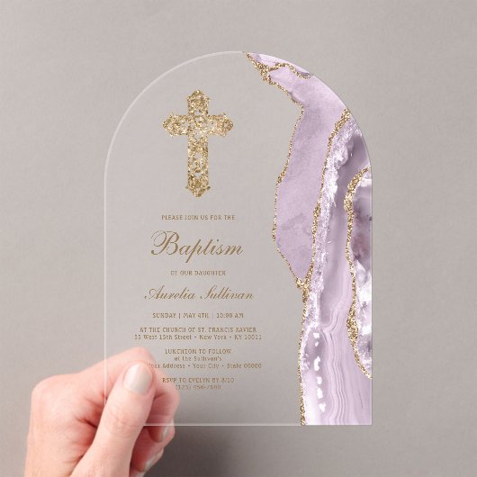 Dusty Lilac Agate Baptism アクリル招待状 (インサイチュ (ポータブル))