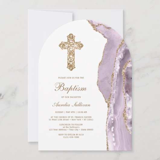 Dusty Lilac Agate Baptism 招待状 (正面)