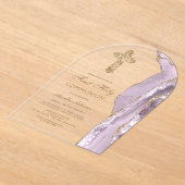 Dusty Lilac Agate First Communion アクリル招待状 (レイダウン)