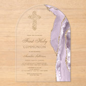 Dusty Lilac Agate First Communion アクリル招待状 (正面)