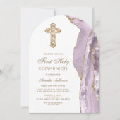Dusty Lilac Agate First Communion Invitation 招待状 (正面)