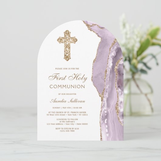 Dusty Lilac Agate First Communion Invitation 招待状 (スタンド正面)