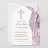 Dusty Lilac Agate First Communion Invitation 招待状 (正面)