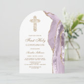 Dusty Lilac Agate First Communion Invitation 招待状 (スタンド正面)