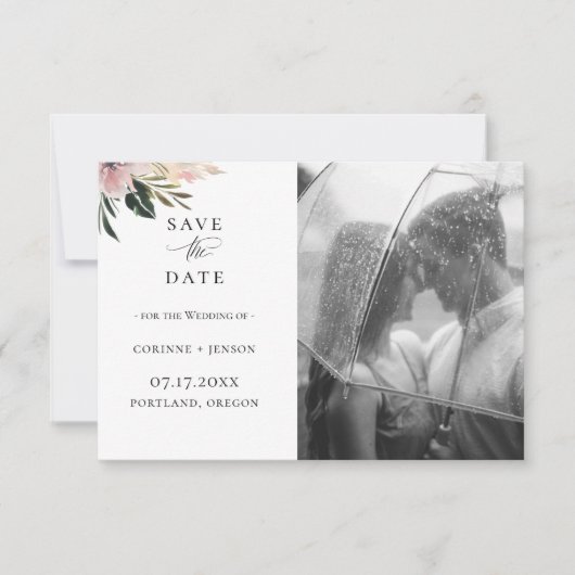 Dusty Mauve Botanical Photo Save The Date 案内状 (正面)