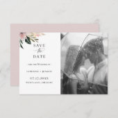 Dusty Mauve Botanical Photo Save The Date 案内状 (正面/裏面)
