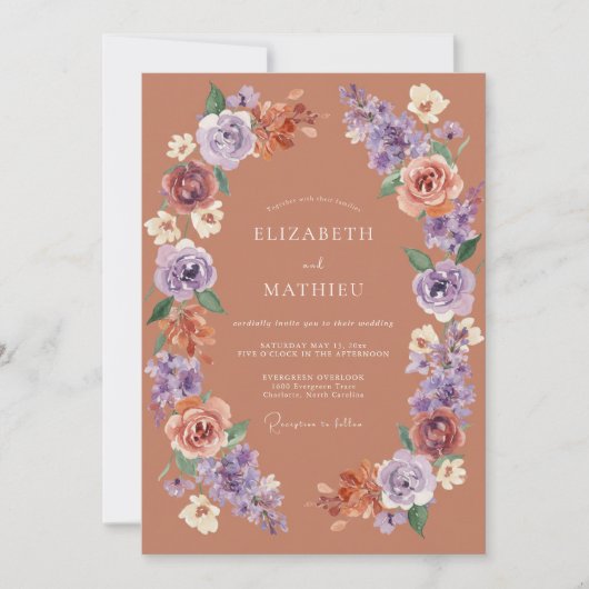 Dusty Mauve Floral Flourish Wedding 招待状 (正面)