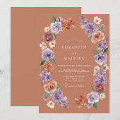 Dusty Mauve Floral Flourish Wedding 招待状 (正面/裏面)