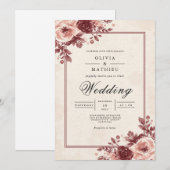 Dusty Mauve Floral Frame Wedding 招待状 (正面/裏面)