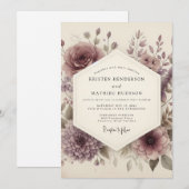Dusty Mauve Floral Romance Wedding 招待状 (正面/裏面)