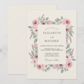 Dusty Mauve Floral Romance Wedding 招待状 (正面/裏面)