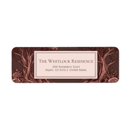 Dusty Mauve Gnarled Tree Engraved Rose ラベル (正面)