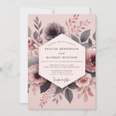 Dusty Mauve Hazy Bloom Wedding 招待状 (正面)