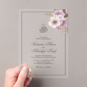 Dusty Mauve Pink Floral Islamic Muslim Wedding アクリル招待状 (インサイチュ (ポータブル))
