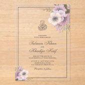 Dusty Mauve Pink Floral Islamic Muslim Wedding アクリル招待状 (正面)
