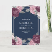 Dusty Mauve Purple Pink Rose QR Code Navy Wedding 招待状 (正面)