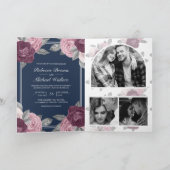 Dusty Mauve Purple Pink Rose QR Code Navy Wedding 招待状 (内部)