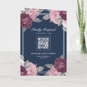 Dusty Mauve Purple Pink Rose QR Code Navy Wedding 招待状 (裏面)