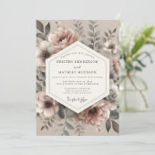 Dusty Mauve Vintage Bloom Wedding 招待状 (スタンド正面)