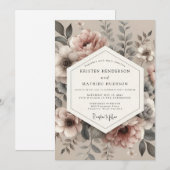 Dusty Mauve Vintage Bloom Wedding 招待状 (正面/裏面)