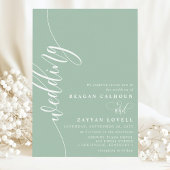 Dusty Mint Elegant Calligraphy Script Wedding 招待状