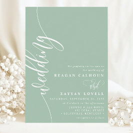 Dusty Mint Elegant Calligraphy Script Wedding 招待状