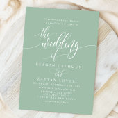 Dusty Mint Simple Modern Script Wedding 招待状