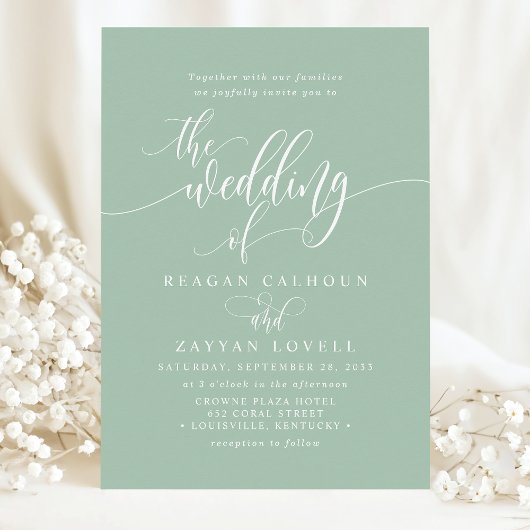Dusty Mint Simple Modern Script Wedding 招待状