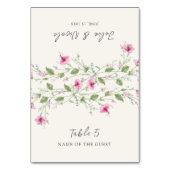 Dusty Navy Blue Pink Hibiscus Wedding Place Card テーブルナンバー (正面)