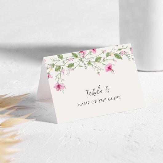 Dusty Navy Blue Pink Hibiscus Wedding Place Card テーブルナンバー