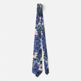Dusty Navy Blue Roses Watercolor Flower Neck Tie ネクタイ