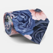 Dusty Navy Blue Roses Watercolor Flower Neck Tie ネクタイ (ロール)