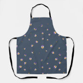 Dusty Navy Japanese Purple Viola Floral Pattern エプロン (正面)