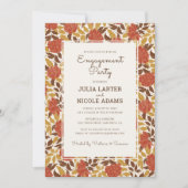 Dusty Orange Peony Flowers Fall Engagement Party 招待状 (正面)