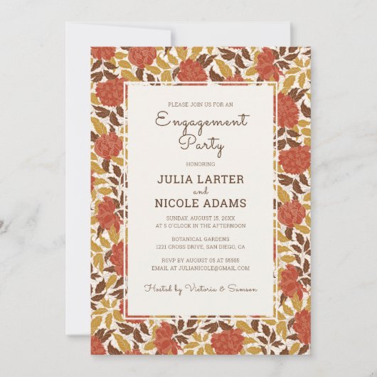 Dusty Orange Peony Flowers Fall Engagement Party 招待状 (正面)