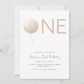 Dusty Peach Balloon Minimalist First Birthday 招待状 (正面)