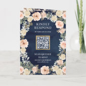 Dusty Peach Floral Navy Blue QR Code Wedding 招待状 (裏面)