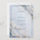 Dusty Periwinkle Gold Foil Marble Wedding 招待状 (正面)