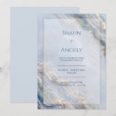 Dusty Periwinkle Gold Foil Marble Wedding 招待状 (正面/裏面)