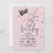 Dusty Pink 21st Birthday ⎮Pink Royal Bow Party 招待状 (正面)