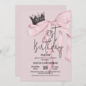 Dusty Pink 21st Birthday ⎮Pink Royal Bow Party 招待状 (正面/裏面)