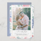 Dusty Pink Blueフローラ日付の写真カードを保存 招待状 (正面/裏面)